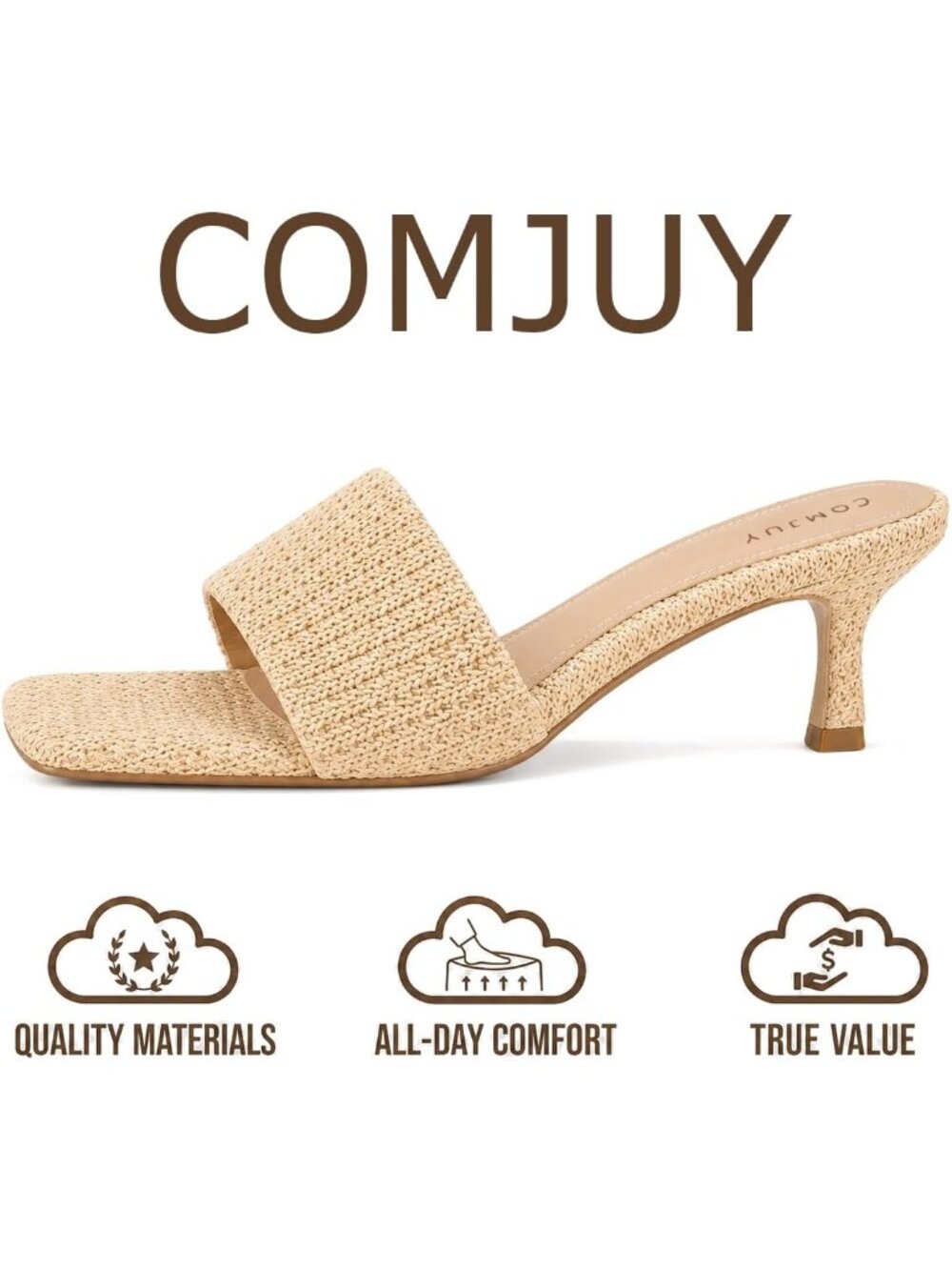 Women's Beige Raffia Sandals Comfortable 2 Inch Kitten Heels Lightweight - Picture 3 of 5
